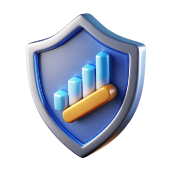 3d icona di un' scudo con un' crescente bar grafico dentro, simboleggiante sicurezza e finanziario crescita, isolato su trasparente sfondo png