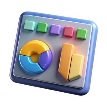 3d le rendu de une Les données visualisation tableau de bord avec graphiques et graphiques, isolé sur transparent Contexte png