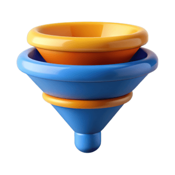 3d tolkning av staplade blå och orange trattar, representerar data bearbetning och omvandling isolerat på transparent bakgrund png