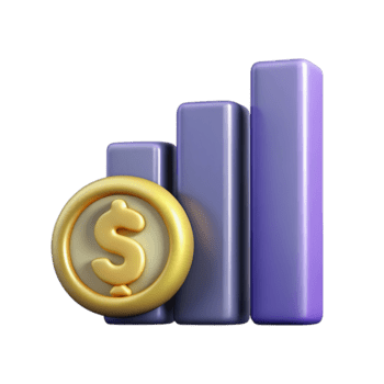 3d interpretazione di un' d'oro dollaro moneta nel davanti di un' crescente bar grafico, simboleggiante finanziario crescita e investimento successo, isolato su trasparente sfondo png