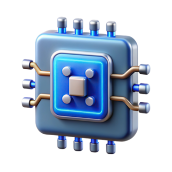 dettagliato 3d icona di un' computer processore patata fritta, simboleggiante tecnologia e calcolo potenza, isolato su trasparente sfondo png