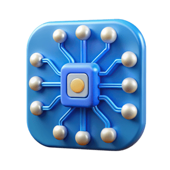 un' 3d rendere di un' stilizzato blu circuito tavola patata fritta con radiante Linee e nodi, isolato su trasparente sfondo png