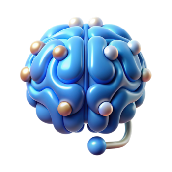 Stylized 3d blue brain with glowing nodes, representing artificial intelligence and cognition isolated on transparent background png