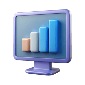 3d bar chart on a computer monitor screen showing upward trend, isolated on transparent background png