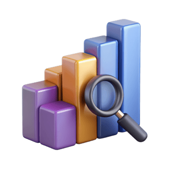 3d bar diagram met vergroten glas, vertegenwoordigen gegevens analyse en financieel groei, geïsoleerd Aan transparant achtergrond png
