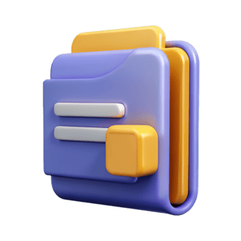 un 3d icono representando un carpeta con documentos, en púrpura y amarillo, simbolizando organización y datos gestión, aislado en transparente antecedentes png