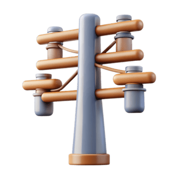 un' 3d rappresentazione di un' utilità polo con isolanti e fili, suggerendo energia trasmissione e infrastruttura, isolato su bianca isolato su trasparente sfondo png