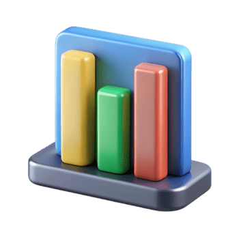 Illustration of 3d bar chart icon representing growth and data analysis, isolated on transparent background png