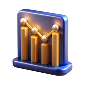 ilustração do 3d Barra gráfico com linha gráfico mostrando para cima tendência e dados pontos isolado em transparente fundo png