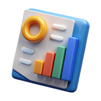 3d icon of a document with a donut chart and bar graph, isolated on transparent background png