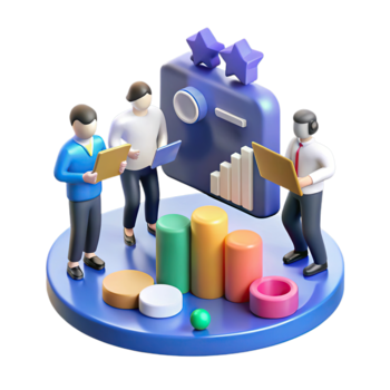 Of team collaborating on a project with charts and graphs, isolated on transparent background png