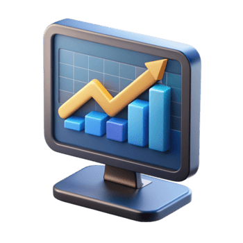 de 3d computadora monitor mostrando un creciente financiero grafico con barras y flecha, aislado en transparente antecedentes png