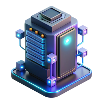 Of advanced server unit with multiple connection points and vibrant neon lighting, isolated on transparent background png