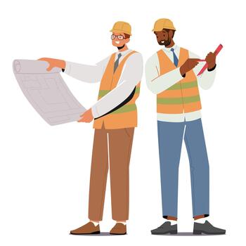 Building and Engineering Profession, Occupation or Job Concept. Men Architects and Construction Engineer Characters vector