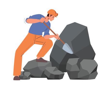 extracción industria profesión, minero trabajo en cantera fosa, trabajador personaje en uniforme y casco trabajando en carbón mía vector