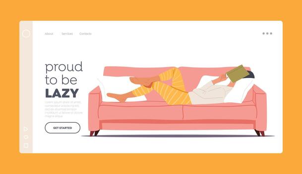 Laziness, Procrastination Postpone, Work to Do Later, Boredom Landing Page Template. Lazy or Tired Character Sleeping vector