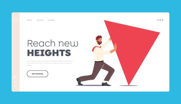 Competition, Task Solution Landing Page Template. Business Man Character Pushing Huge Triangular Figure Shape, Challenge vector