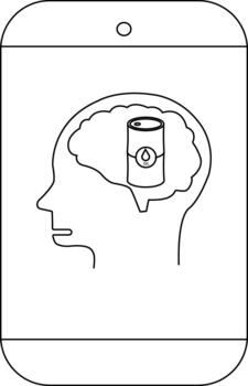 A side profile with an oil can inside the brain displayed on a cell phone screen vector