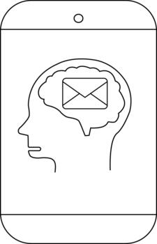 Line art of a phone with a head profile brain contains an envelope icon vector