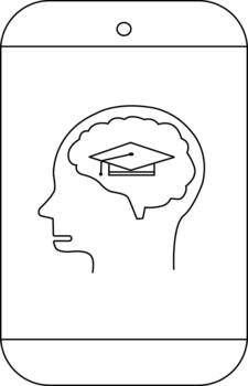 Mobile phone displaying a head profile with a graduation cap inside the brain vector