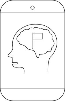 contorno imagen de un teléfono inteligente mostrando un perfil de un cabeza con un cerebro conteniendo un bandera vector