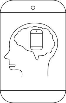 Outline of a phone encompassing a head with a phone inside a brain shape vector