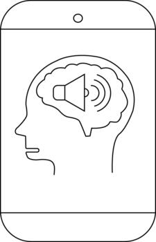 teléfono contorno caracteristicas un cabeza perfil con un cerebro conteniendo un altavoz emitiendo sonido olas vector