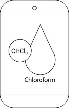 Chloroform graphic teardrop shape with chemical formula name in a rectangular frame with a circle above vector