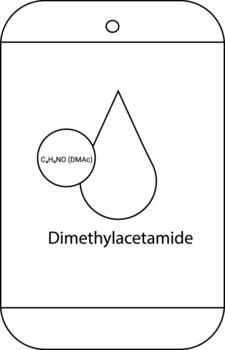 Schematic of dimethylacetamide with a droplet and molecule in a rounded rectangle frame vector