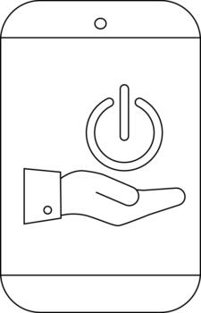 A hand holds a power button inside a smartphone vector