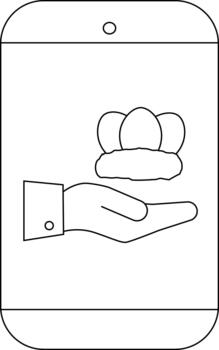 A hand presenting a nest of eggs inside a smartphone outline showing technology nature vector