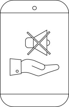 A mute speaker crossed out above an open palm on a phone screen vector
