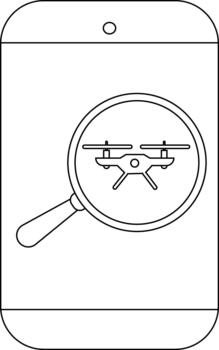 A drone is visible in a magnifying glass placed on a smartphone screen vector