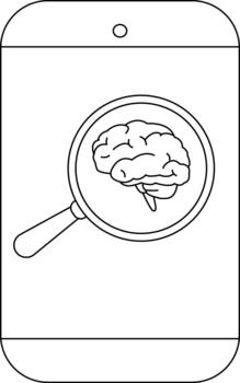 A smartphone display showing a brain under a magnifying glass vector