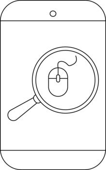 A smartphone displays a magnifying glass over a computer mouse suggesting a search or investigation theme vector