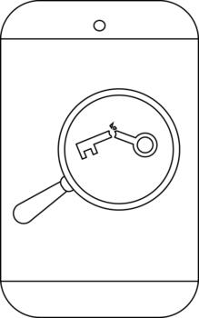 negro y blanco dibujo de un teléfono inteligente mostrando un aumentador vaso terminado un roto llave vector