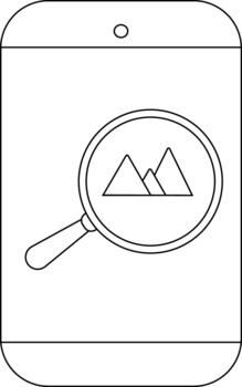 contorno dibujo de un célula teléfono pantalla mostrando un imagen de montañas mediante un aumentador vaso vector