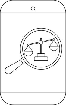 Outline scale of justice within magnifying glass on a phone screen vector