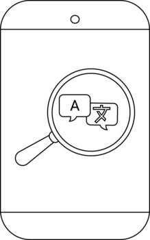 Smartphone display showing language translation through a magnifying glass vector
