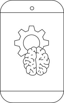un Teléfono móvil muestra un cerebro imagen superposición un engranaje sugerencia aplicación desarrollo o tecnología vector