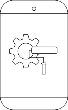A device displays a cogwheel gripped by a tool with a handle vector