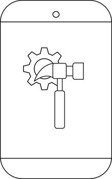 A schematic of a mobile phone displaying a gear and hammer icon vector