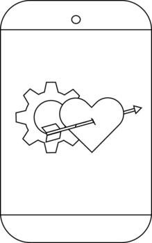 móvil dispositivo muestra un corazón traspasado por un flecha intersectando un engranaje vector