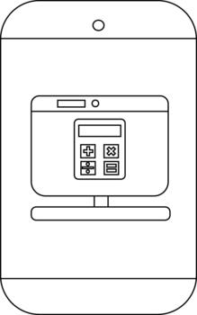A line drawing features a smartphone displaying a computer screen with a calculator on it vector