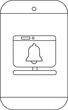 A phone displays a computer monitor showing a notification bell icon vector