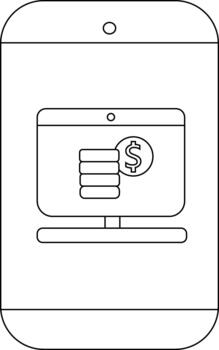A phone displays a computer monitor with coins and a dollar sign on its screen vector