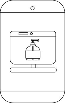 A simple drawing shows a phone displaying an image of a soap dispenser on a stand vector