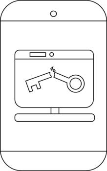 A smartphone displaying a computer screen with a broken key icon vector