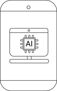 A smartphone displays a computer screen with an AI chip depicted inside it vector