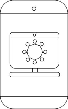 A smartphone displays a computer showing a virus vector
